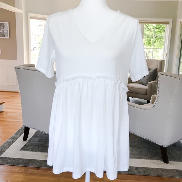 ‘Anytime’ White Ruffled Babydoll V-Neck Tee - Picture 3 of 5